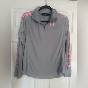 Girls Youth Under Armour Heather Gray Half-Zip Pullover with Pink Logo Sz YXL